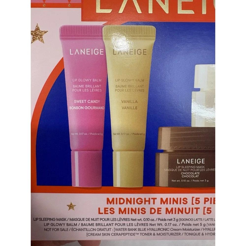 Laneige Midnight Minis Holiday Gift Set 5pc Lip Sleeping Masks & Lip Glowy Balms